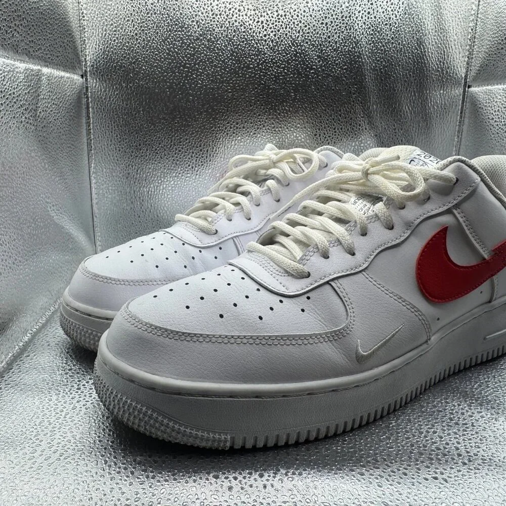 Size 12 Nike Air Force 1 LV8 Euro Tour White Red Mens Lace-Up Sneaker CW7577-100